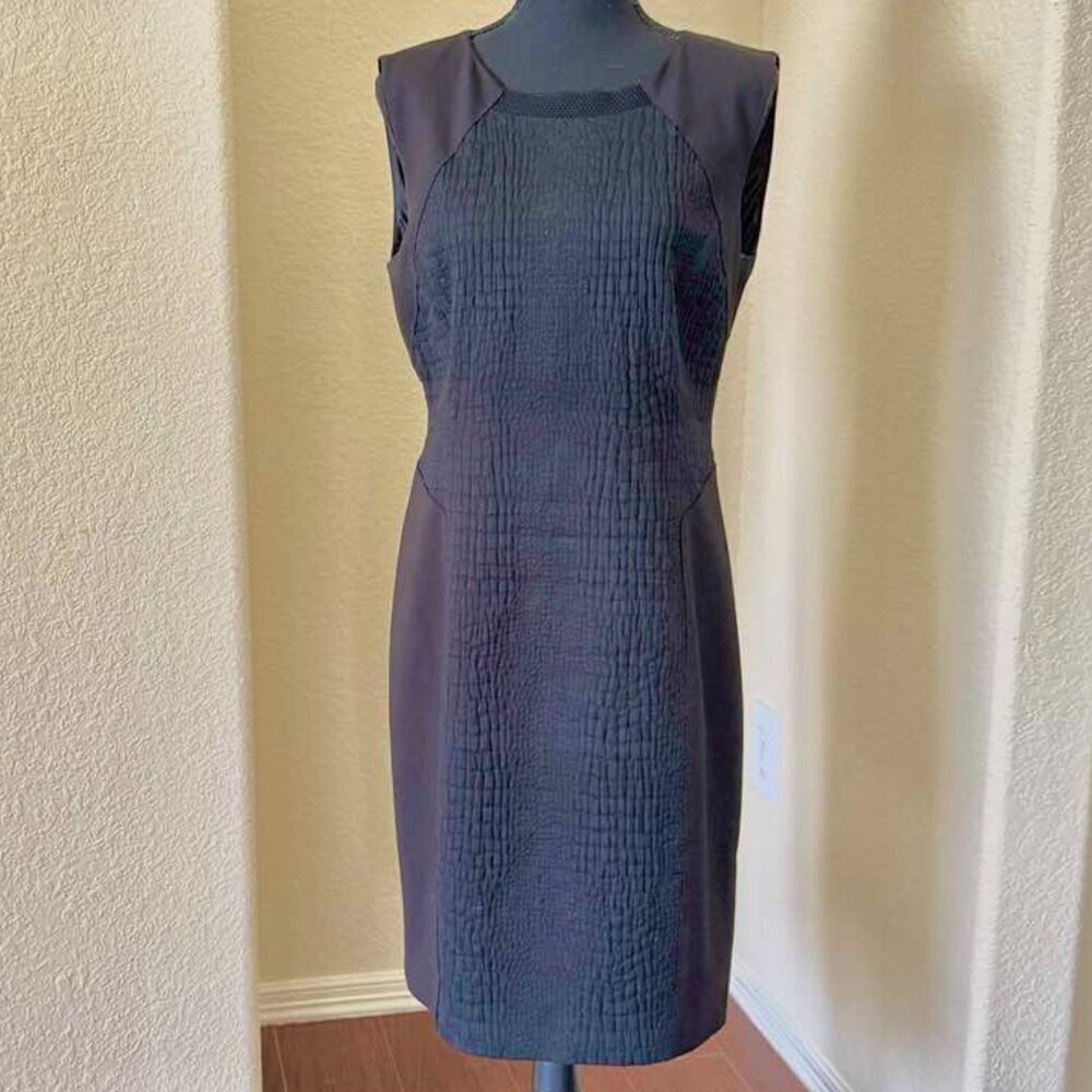 ELIE TAHARI Black Sheath Dress Textured Snake Print Mesh Sleeveless Career 10